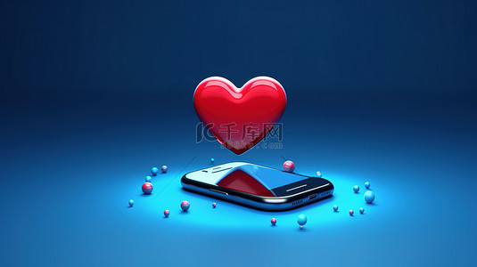 对话框的背景图片_手机聊天对话框中蓝色背景与爱心消息的 3D 渲染