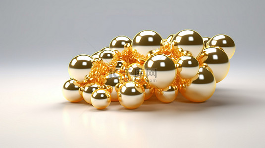 金色珍珠项链背景图片_白色背景展示了令人惊叹的金色珍珠 3D 渲染