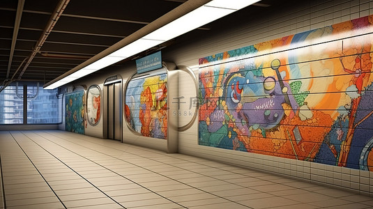 3d 渲染的地铁广告牌广告