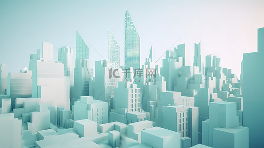 充满活力的摩天大楼和极简主义建筑的白天 3D 城市景观