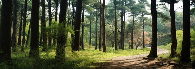土路背景图片_一条穿过高树森林的土路