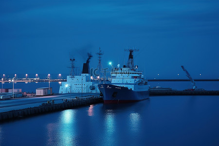 码头夜景背景图片_有船的区域
