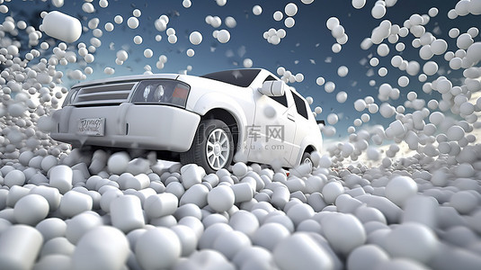 药店导视牌背景图片_3D 插图中，大量白色药丸从白色卡车上倾泻而下