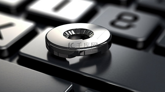 科技银行背景图片_概念硬币电脑钥匙与手形光标在特写视图 3D 渲染