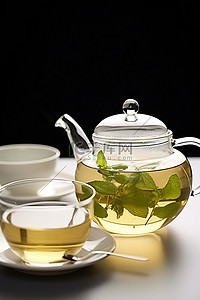 一杯绿茶背景图片_白色茶壶是一个简单的茶壶，是泡两杯绿茶和一杯花草茶的理想茶壶