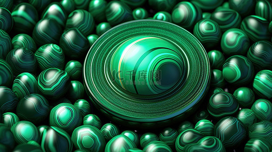 孔雀石的辉煌是一种光芒四射的绿色宝石，具有令人惊叹的纹理 3D 插图