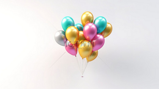 充满活力的气球在白色背景下漂流的 3D 渲染