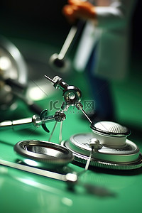器械器械背景图片_医生用顶部的白色听诊器进行注射
