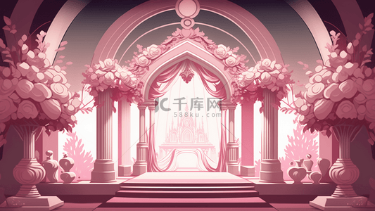 浪漫粉色婚礼背景图片_婚礼粉色花朵场景布置背景