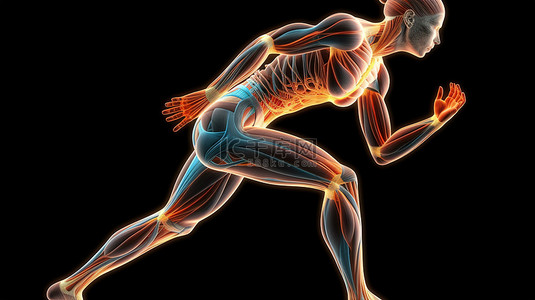 切块肌肉背景图片_跑步女性的突出肌肉 3d 模型