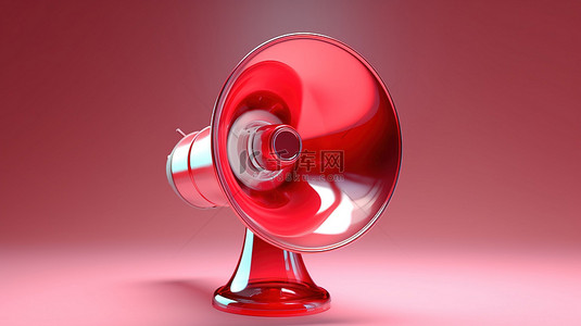 通话符号背景图片_单色背景上放大广告符号的红色卡通玻璃扬声器的 3D 插图