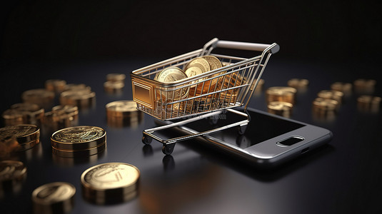 3d 中的金币和移动代表网络业务中的在线购物体验和电子商务