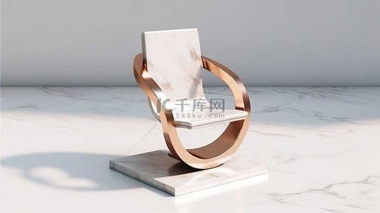 白色大理石讲台上的青铜椅子图标非常适合网站社交媒体和演示 3D 渲染设计模板元素