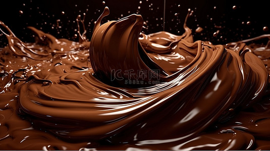 热可可背景图片_3d 渲染中可可或巧克力飞溅的抽象背景