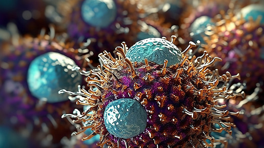 细胞背景背景图片_微生物病毒或宝石的 3D 数字插图