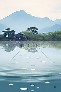 湖泊和山脉的水意图像