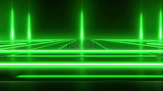 彩色横幅模板背景图片_充满活力的霓虹绿色背景与背光令人惊叹的 3D 插图
