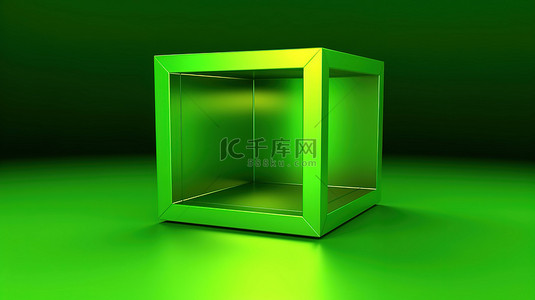 立方体容器背景图片_立方体形状的空绿色盒子的 3d 渲染