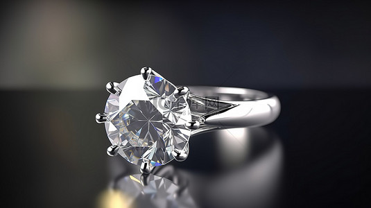 戒指钻石背景图片_3D 辐射圆形切割钻石戒指在带后灯的光滑白色背景上呈现令人惊叹的插图
