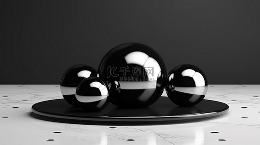 带球体的单色底座，用于促销设计黑白 3D 渲染