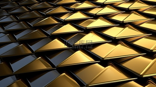 具有黑色和金色条纹菱形图案的 3D 屋顶渲染