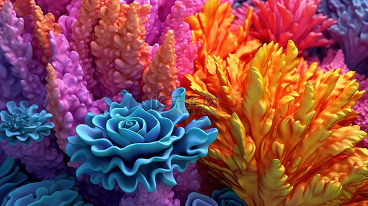 以 3d 呈现的充满活力的抽象珊瑚背景