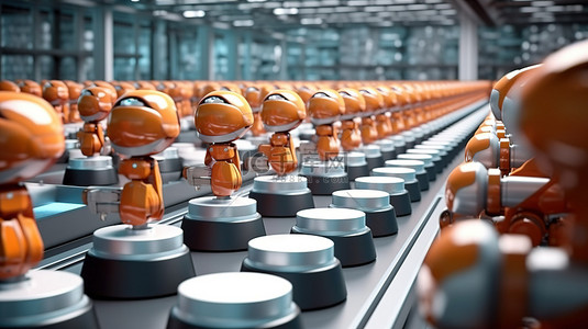 装配线微型机器人在工厂中由 3d 渲染控制