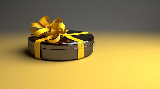 情人节巧克力盒背景图片_心形巧克力盒 3d 渲染中心的空黄丝带空间
