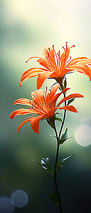 美丽模糊背景中茎上的橙色花