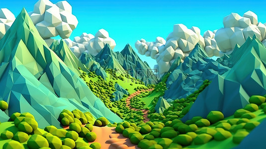 卡通山地景观的 3d 渲染
