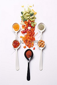 蔬菜种子种子背景图片_一个汤勺，里面有种子蔬菜和带有注射器的棍子