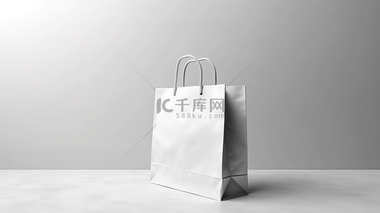 浅色背景上的白色购物袋模型，代表商业和购买 3D 渲染