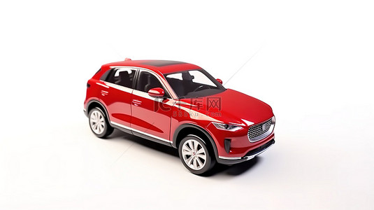 白色背景下红色高级家庭 SUV 车的独立 3D 渲染