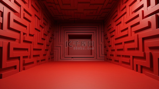 现代艺术背景简单而醒目的红色简约墙设计 3D 渲染