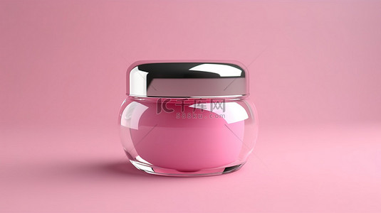 单独色背景图片_粉红色背景上单独站立的化妆品罐的 3D 渲染