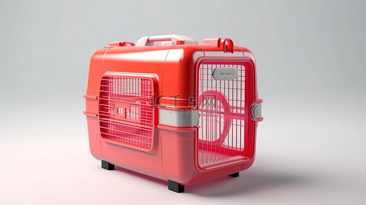 宠物猫宠物狗背景图片_用于宠物旅行的白色背景塑料笼运输盒的 3D 渲染