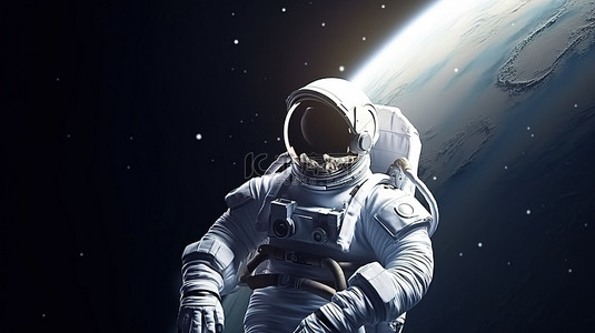 概念空间站背景图片_独自探索外太空的未来宇航员概念