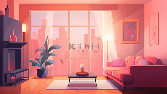 客厅落地窗粉色