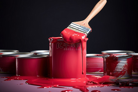 一把艾草背景图片_一把刷子将油漆倒在几个油漆罐上