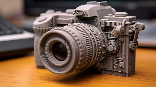 灰色模型的 3D 打印相机快门对象