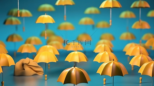 雨季概念卡通风格雨伞和雨云在 3D 渲染中