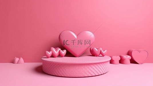 粉红色的爱心背景图片_情人节那天的立场，粉红色的心 3D 渲染