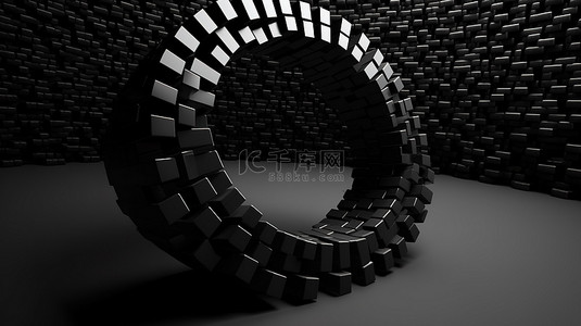 半导体背景图片_3D 描绘的黑墙上的半导体形状开口