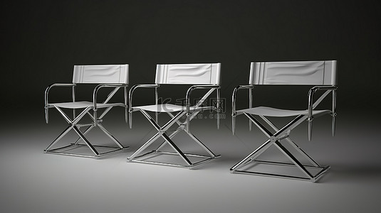 群众演员背景图片_三把折叠导演椅采用铝制结构，逼真的 3D 渲染