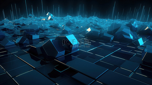 蓝色科技几何抽象背景图片_蓝色的技术抽象几何场景 3d 渲染完美的广告