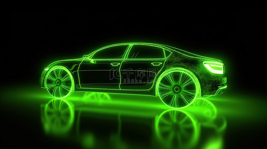 生态友好的交通概念 3d 渲染绿色汽车轮廓