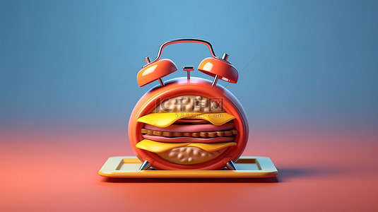 牛肉三明治背景图片_汉堡主题闹钟的 3d 渲染