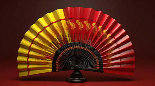红色新中式花背景图片_庆祝中国新年的粉丝在充满活力的红色和黄色 3D 渲染插图