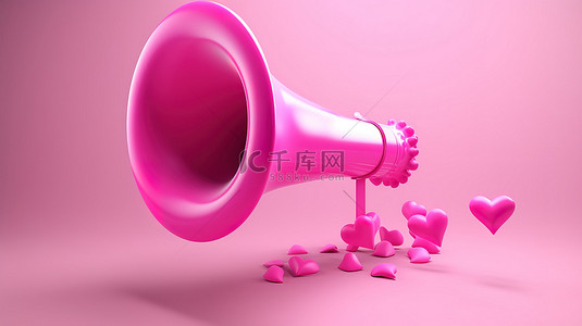 气站背景图片_心形语音气泡和粉红色扩音器的 3D 插图