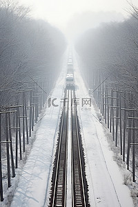 探店达人背景图片_冬季森林中的南科罗纳达火车轨道